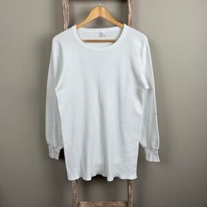 Vintage 70s White Waffle Knit Longsleeve Thermal Shirt size Large Tall
